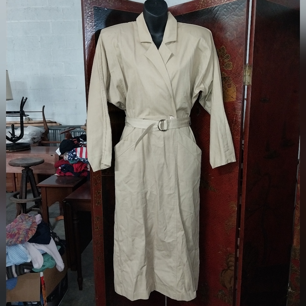 Vtg. Knock Knock Beige Belted Trench Coat Dress